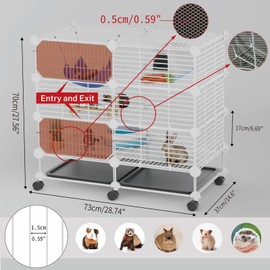 STILLCOVE Small Guinea Pig Cages Indoor: 3-Tier C&C Rabbit Cage Small Animal Cage on Wheel with Removable Tray for Bunny Hamster Ferret Rat Chinchilla Hedgehog