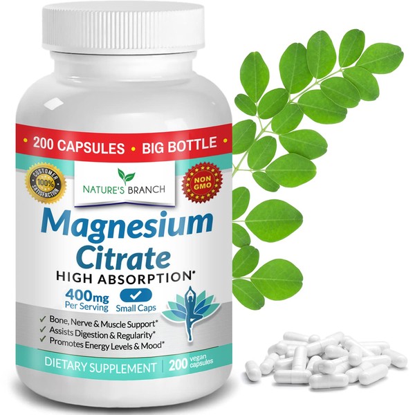 Magnesium Citrate 400mg - 200 Capsules - High Potency for