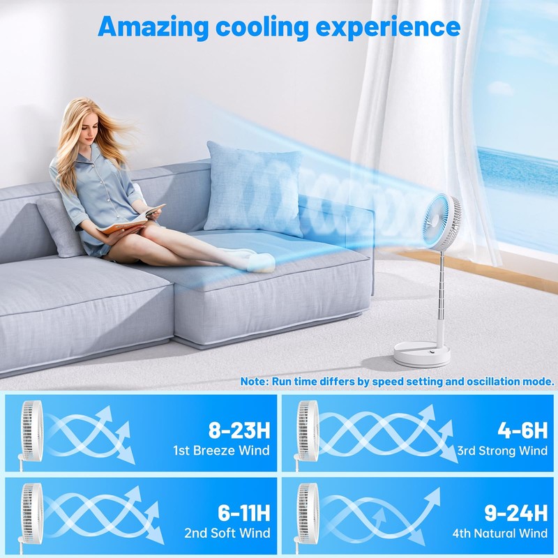 Portable Foldable Oscillating Travel Fan - 8.6" Battery Powered