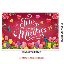 BZBAIS Rose Red Feliz Día De Las Madres Backdrop Banner 71 x 45 Inch Happy Mother’s Day Party Background Banner Thanks Mom Best Mom Ever Mothers Day Party Decorations Feliz Día Mamá Party Supplies