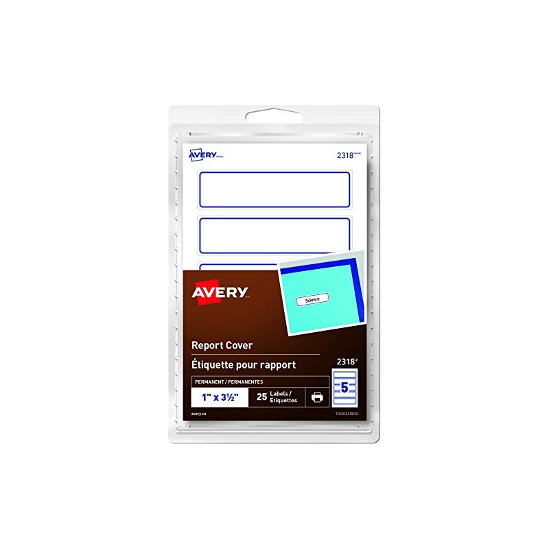 Avery Report Cover Labels, 1" X 3.5", White Rectangle with