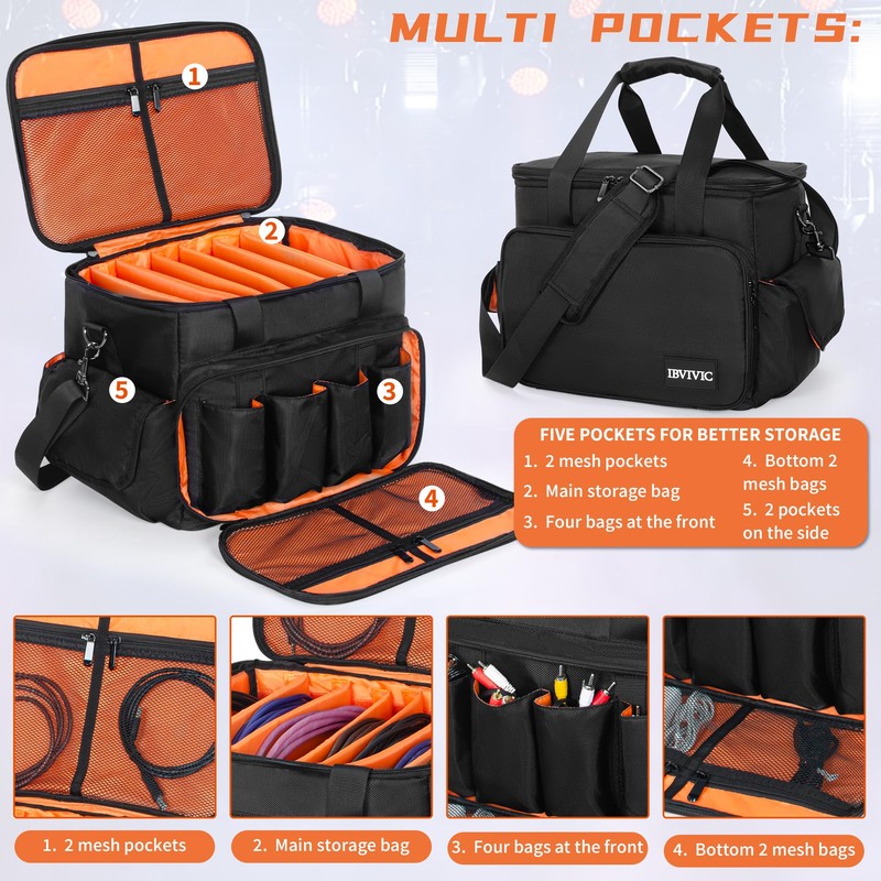 IBVIVIC DJ Cable File Bag with 6 Detachable Dividers High