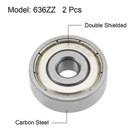 sourcing map Pack of 2 Grooved Ball Bearings 636ZZ Z2 Double Shielded Carbon Steel 6 mm x 22 mm x 7 mm