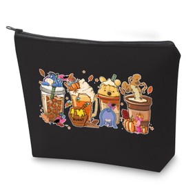 ZJXHPO Pooh Bear Cosmetic Bag Cartoon Coffee Cup Makeup Bag with Zipper Cartoon Bear Donkey Pig Tiger Coffee Cup Toiletry Bag (C-BL Pooh Cup)