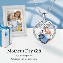 Odinstone Mother's Day for Mum 925 Sterling Silver Mother and Daughter Pendant Chain for Women Mother Child Jewellery Gifts for Mother Daughter, Sterling Silver, Crystal