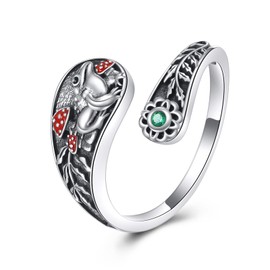 JBAERD Frog Spoon Ring Sterling Silver Frog Ring Adjustable Animal Jewelry Gifts for Women Men