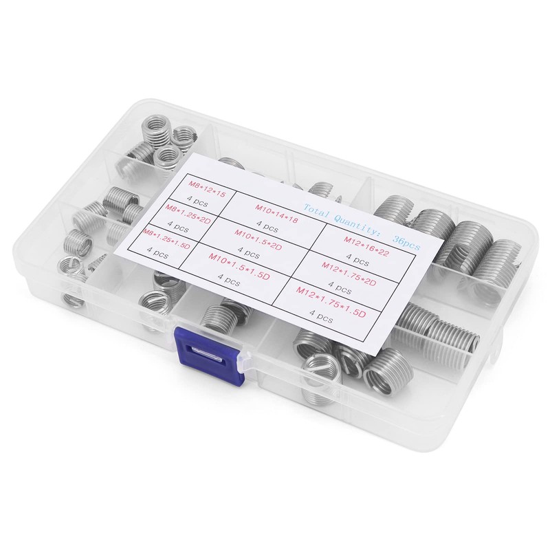 Yuhtech 36 Pieces Self-Tapping Thread Insert M8 M10 M12 Stainless