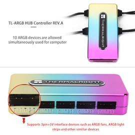 Thermalright ARGB HUB Controller Rev.A Support 10 Groups of Fans,3Pin PC ARGB Fan Controller,5V Fan Hub ARGB, SATA Power Cord Direct Input (12V 4-pin RGB is not supported),SATA Cable not Included