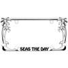 Seas The Day Palm Tree Design Chrome/Black Metal Auto License