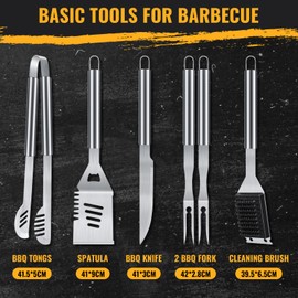 BBQ Grill Tools Set 16-inch Heavy Duty, 6 Pcs- Barbecue Utensils Kit for Camping, Kitchen, Outdoor Cooking,Suitable as a Gift for Men, Fathers, Friends