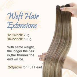Easyouth Weft Hair Extensions Human Hair Balayage Weft Human Hair Extensions Chestnut Brown Fading To Platinum Blonde Mix Brown Soft and Smooth Human Hair Sew in Extension with no Shedding 22Inch 100G