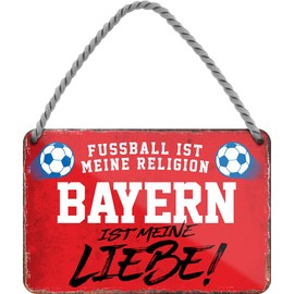 schilderkreis24 Football Sign "Football Religion Bavaria" Decorative Garage Item Sport Club Gift Idea Club Christmas Football Fan Lovers Enthusiasts 18 x 12 cm