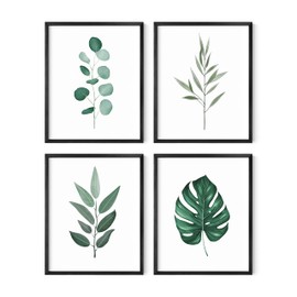 HAUS AND HUES Plant Wall Art - Green Wall Art Collection, Botanical Prints, Leaves Paintings for Minimalist Decor (8x10, UNFRAMED)