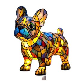 Tiinasol Cute Pet Dog Themed Led Table Lamp, Themed Led Table L amp with Warm Ambient Glow, Dachshund Lamp, Dog Series Art Night Light, Stained Resin (Cute French Bulldog)