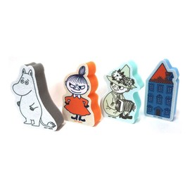 Moomin Non-woven Sponge Kitchen Scourer Die Cut, 4 Pieces (H x W x D): 4.7 x 3.6 x 1.2 inches (12 x 9.2 x 3 cm)