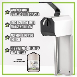 Grip Clean - Stainless Steel Soap Dispenser - Heavy Duty Pumice Soap Pump for Grit Soaps - Fits Flat Top Gallon Jug Soap Refills - Commercial Wall Mounted Soap Dispenser, Industrial Soap Dispenser