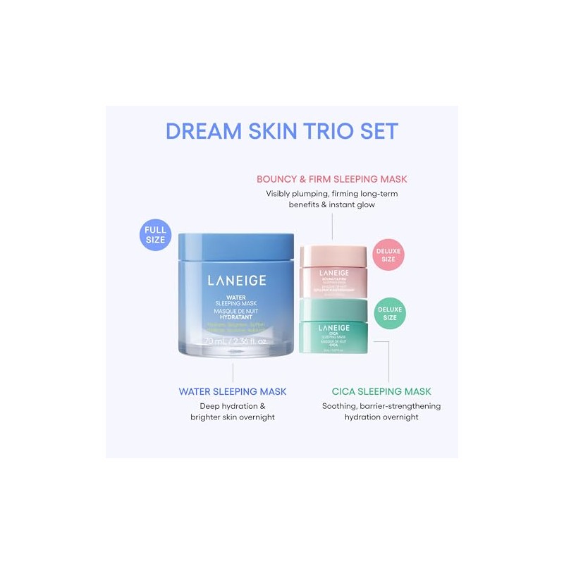 LANEIGE Dream Skin Trio: Korean Sleeping Mask Set for Hydrating,