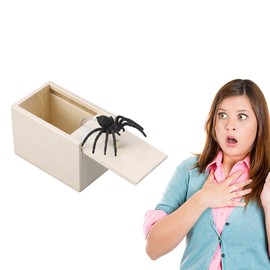 STOBOK Spider Surprise Prank Wooden Anxiety Box Joke Toy Jester Day Box for Adults Children (White Board, Spider)