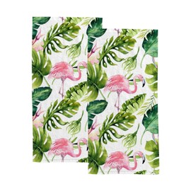 TsingZa Hand Bath Towels Set of 2 Flamingo Greenery Palm Tree, Soft Absorbent Microfiber Face Fingertip Towels for Bathroom Kitchen Decor Gym Sports, Quick Dry Hair Drying Cloth 30"x15"