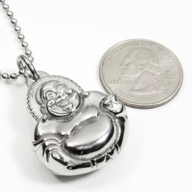 Stainless Steel Big Belly Laughing Buddha Pendant Necklace 33mm