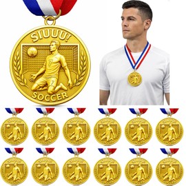 Bambluby 12-Pack SIUUU Soccer Medals – Premium Metal Gold Award Medallions with Ribbons, 2-Inch Zinc Alloy Soccer Tournament Prizes for Kids & Adults