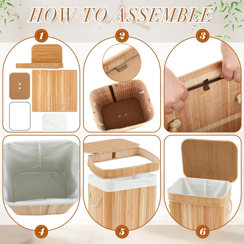 Kritkin 2 Pack Bamboo Slim Trash Can with Lid, 21