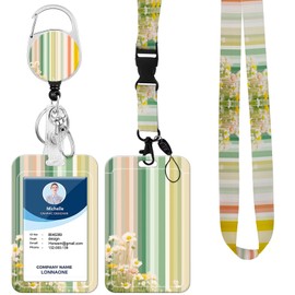 Lanyard with Badge Holder,Retractable Badge Reel with Detachable Neck Lanyard Strap and Vertical ID Holder for Nurse Doctor Students Office Staff (Lanyard Stripe Flower)