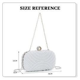 Fecialy Pearl Clutch Purses for Women Wedding Crystal Beaded Evening Handbags Clutch with Pearl Chain, Pure White