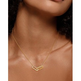 JIKASI Gold Pendant Necklace for Women Simulated Diamond CZ Necklaces 14k Plated Paperclip Pendant Dainty Simple Open Oval Interlock Charm Jewelry Gifts for Women