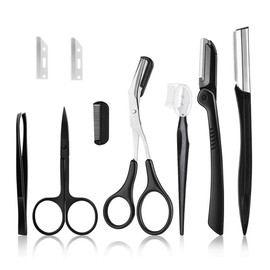 Ancuioyz Eyebrow Grooming Kit, 9 Pieces, Stainless Steel, Black, Professional Eyebrow Trimmer Set with Tweezers, Scissors, Comb, Suitable for Men and Women