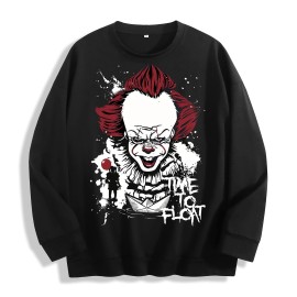 Pennywise Time to Float Horror Graphic Crewneck Sweatshirt, US Warehouse, 6 ColorsSize: 2 XL, Color: Black