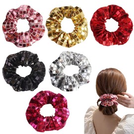 MANJIAMEI 6 Pcs Sequin Hair Scrunchies, Bling Elastic Hairbands Ponytail Holder Sparkly Disco Scrunchy Bobbles Hair Ties for Lady Girls Theme Party Favor Stage Performance Daily Hairs Accessory