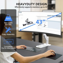 Suptek Single Monitor Mount, Ultrawide Monitor Arm Mount Single Desk Mount Fit for 43 inches Screen, 28.6 lbs,Pneumatic Height,C-Clamp and Grommet Desk Mount,White(MD71MW)