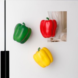 3PCS Colorful Bell Pepper Refrigerator Magnets Set - Realistic Red Green Yellow 3D Vegetable Magnets, Strong Foam Fridge Magnets for Kitchen Decor, Fun Foodie Gift for Home & Office