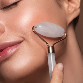 Crystal Lemon - Rodillo de jade natural para la cara - Envejecimiento de arrugas, hinchazón y tratamiento de la piel facial - Piedra de jade premium, por Crystal Lemon (cuarzo rosa)