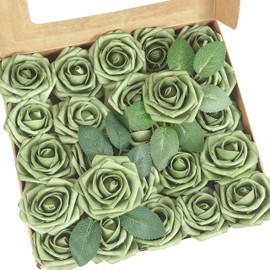 YEEFLORA Artificial Flowers, 25pcs Artificial Rose for DIY Wedding Bouquets Centerpieces Flowers Arrangements, Elf Green Fake Flowers with Stems for Bridal Shower Graduation Events Decoration