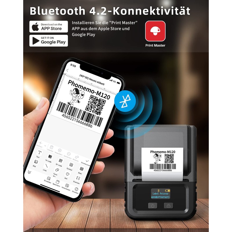 Phomemo M120 Label Printer with 3 Rolls Label Paper, Bluetooth