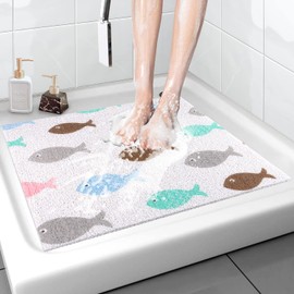 Shower Mat Non-Slip, 24x 24 Inch Square, Soft Comfort Bath Mats with Drainage Holes, PVC Loofah Massage Bathmat for Shower,Bathroom, Wet Areas, Quick Drying