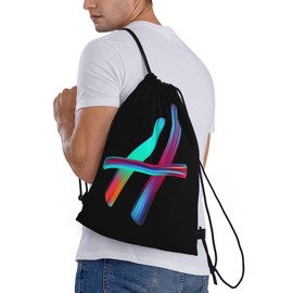 Pazacon Drawstring Bags Initial Drawstring Backpack Sackpack Black Draw String Cinch Bags for Sports, Gym, Travel, Swimming, Beach, Camping, Rainbow Letter H