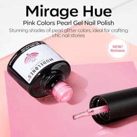 modelones Gel Nail Polish, 15 ML Shimmer Pearl Pink Nail Polish Drawing Glitter Gel Polish Soak Off Led Nail Gel Polish Swirl Shell Thread Effect DIY Gift for Girls Women