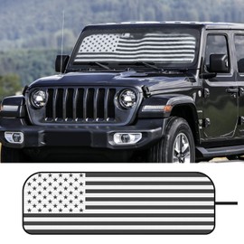 Jimen Compatible with 2018-2023 Jeep Wrangler JL JLU Gladiator JT, American USA Flag Car Windshield Sun Shade Window Sun Visor