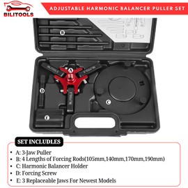 BILITOOLS Harmonic Balancer Puller Set, Upgraded 3-Jaw Pulley Puller with Holding Tool for Removing Harmonic Damper Balancers Compatible with Chevy, GM, Chrysler, Ford etc.