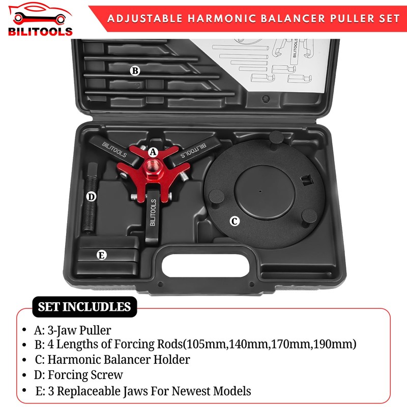 BILITOOLS Harmonic Balancer Puller Set, Upgraded 3-Jaw Pulley Puller with