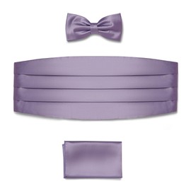 BRERA 67 Set Cummerbund Pocket Square and Bow Tie for Suit Various Sizes and Colours Made of Silk | Bow Tie with Pocket Square Accessories Set for Tuxedo Men | Belt for Evening Dress, Purple, S - M
