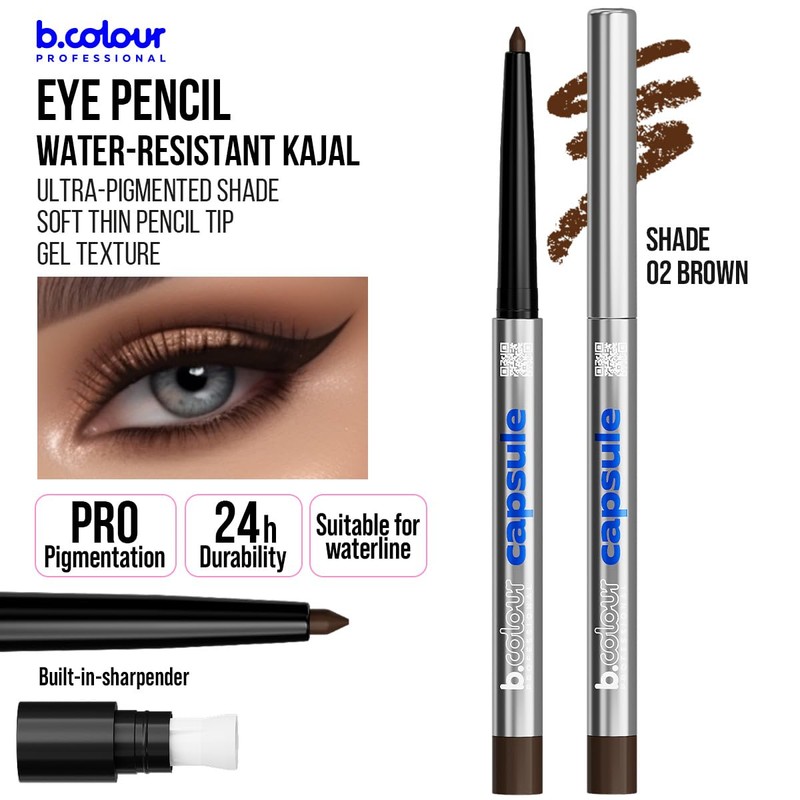 B.COLOUR PROFESSIONAL 02 Automatic Eye Pencil Brown Gel 24h Waterproof,