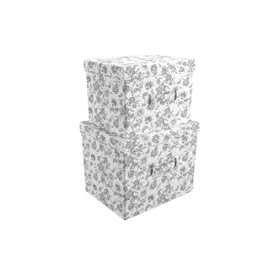 Martha Stewart Essential Collapsible Decorative Home Storage Organization With Lidded Tops, Set of 2 Nesting Boxes with Lids, Bedford Floral