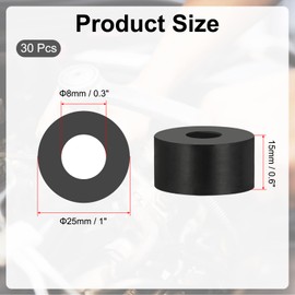 PATIKIL Pack of 30 Rubber Washers with Hole, ID 8 mm OD 25 mm High 15 mm Rubber Seal Round, Sound Dampening Rubber Rings Flat Seal for Car Sector, Motorcycle Mounting