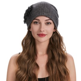 ZLYC Women Lightweight Slouchy Beanie Hat Thin Knit Skull Cap Summer Chemo Headwear, Flower Dark Gray