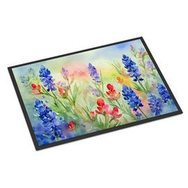 Caroline's Treasures DAC1708JMAT Texas Bluebonnets in Watercolor Indoor or Outdoor Mat 24x36 Front Door Mat Indoor Outdoor Rugs for Entryway, Non Slip Washable Low Pile