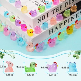 Mini Resin Animals Figures to Hide 72 PCS Luminous Tiny Miniature Figurines Bulk Glow in The Dark Include Baby Ducks Small Chicken Rabbits Frogs for Garden Micro Landscape Aquarium Potted Dollhouse